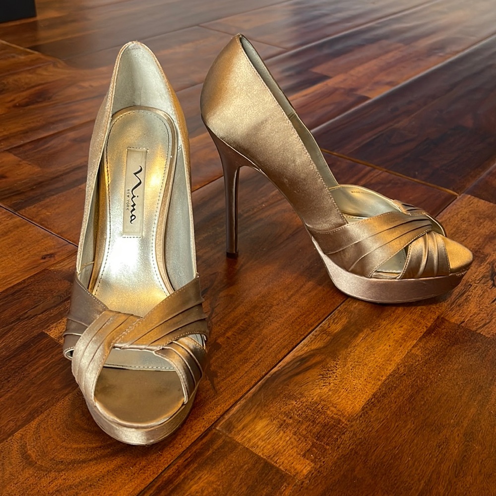 Nina New York - Open Toe Satin Pumps!